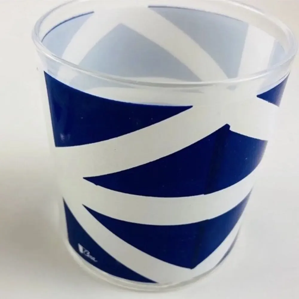 2 Cera Glass 10oz Cups Low Ball Blue White Union Jack Vintage Rare